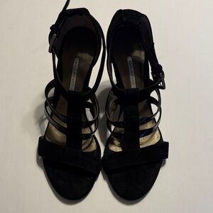 Milano Black Strappy Suede Heeled Sandals